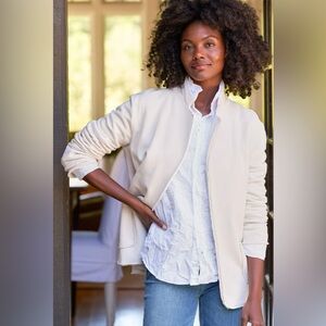 Frank & Eileen Dublin Blazer Open Front Triple Fleece Cream New without tags